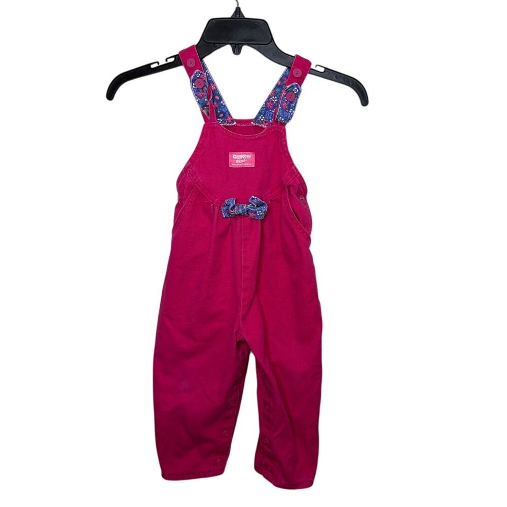 Vintage OshKosh B'Gosh Pink Corduroy Overalls 2T Bow Floral Made in USA